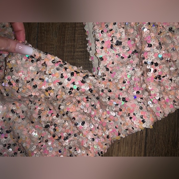 Free People Intimately Free Big Night Sequin Crop Top Ribbon Tie Rose XS - Picture 5 of 7